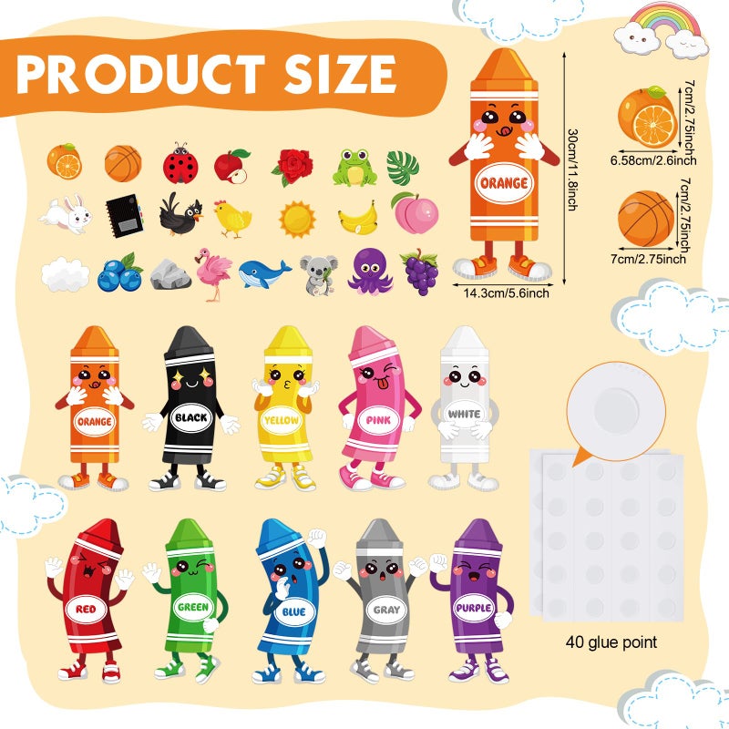 Outus 32 Pcs Color Bulletin Board Set for Classroom, Crayon Classroom Boarders Color Posters Cutouts with 80pcs Adhesive Glue Point Dots for Toddler Preschool Learning Decorations - Image 2