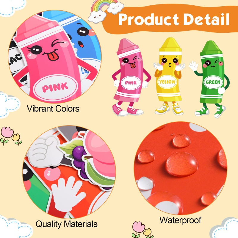 Outus 32 Pcs Color Bulletin Board Set for Classroom, Crayon Classroom Boarders Color Posters Cutouts with 80pcs Adhesive Glue Point Dots for Toddler Preschool Learning Decorations - Image 3