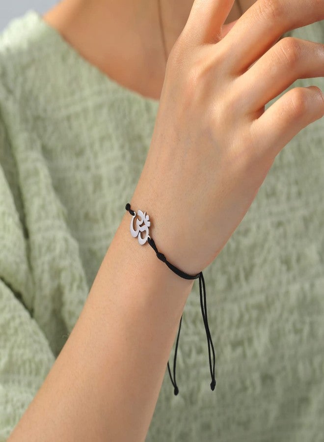 EUEAVAN Hindu OM OHM AUM Sanskrit Symbols Spiritual Bracelet luck Couple Charm Jade Thread Bangle Yoga Amulet Anklets Jewelry Accessories (black) - Image 2