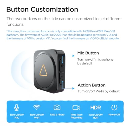 VIOFO BTR200 Wireless Bluetooth Remote Control with Event Locking, MIC&Wi-Fi&HDR ON/Off Function for A329S/ VS1/ A229 Pro/ A229 Plus/ A119 Mini 2/ A139 Pro/ A139 Dash Cam - Image 4
