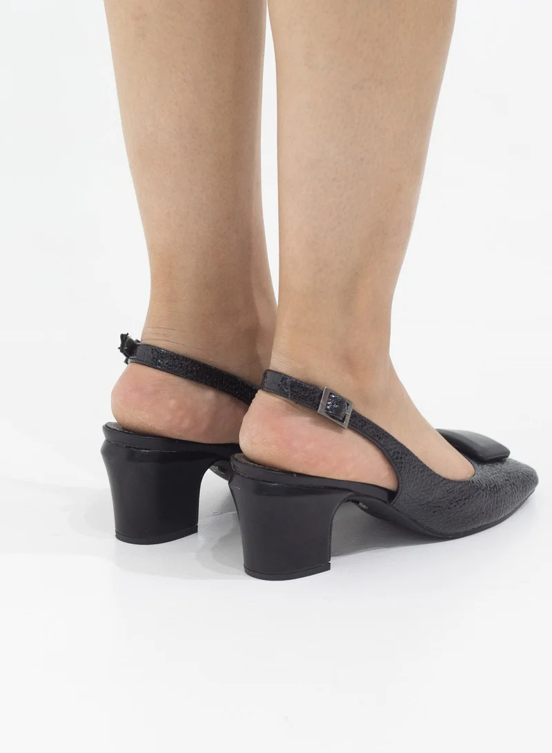 LAMARAPARIS Blaze block 5.5cm heel sling back with sqr trim pumps black