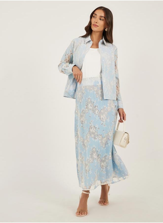 Styli - Floral Lace Maxi A-Line Skirt - Image 1
