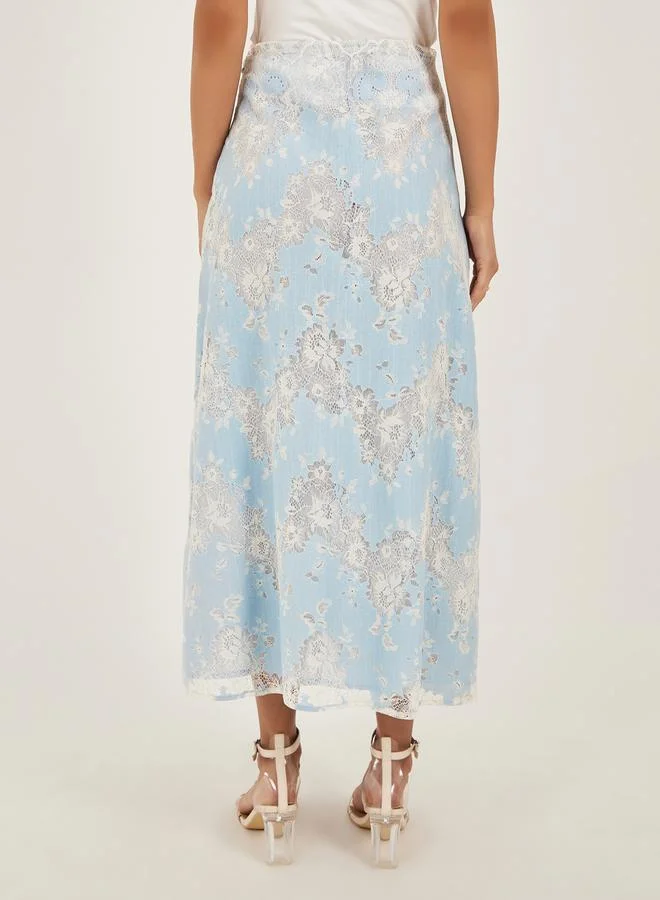 Styli Floral Lace Maxi A-Line Skirt