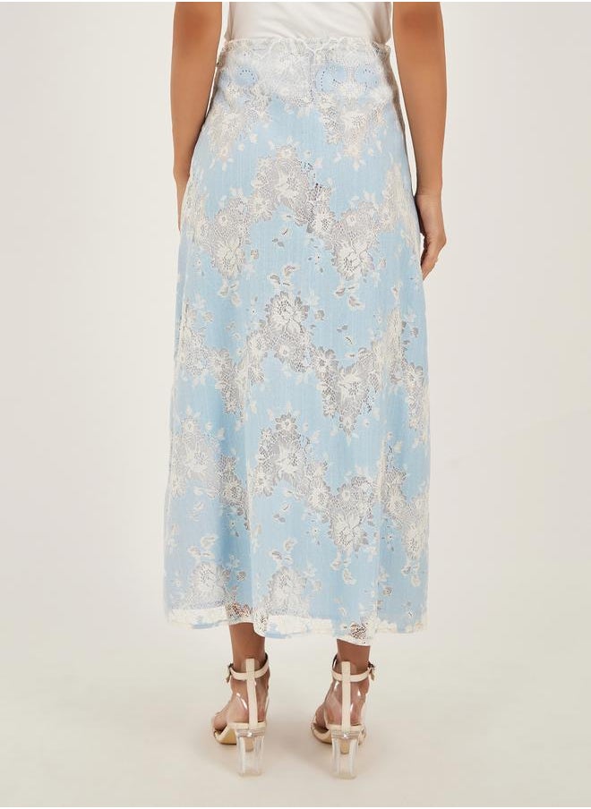Styli - Floral Lace Maxi A-Line Skirt - Image 1