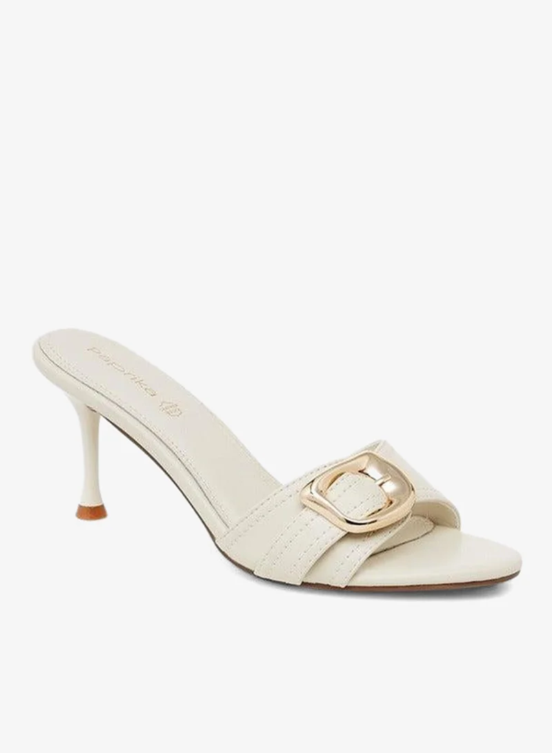 Buckle Accent Slip-On Sandals with Stiletto Heels