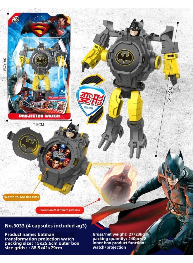 Projection Ultraman Avengers League Of Legends Transformation Light Electronic Deformation Watch Children's Watch Toys Gifts-Color:3025 Batman Transformation [24 Picture Projection + Time] - Image 1