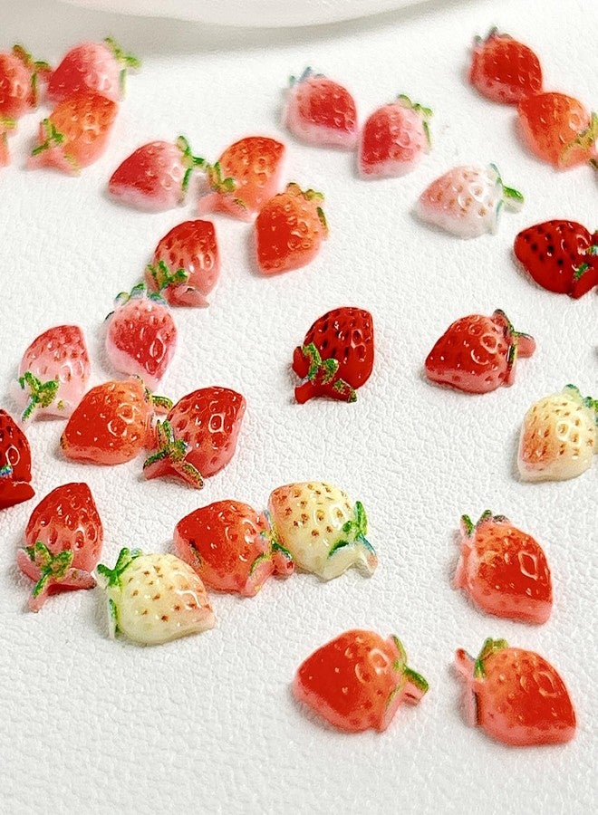 LYLYNB 50Pcs 3D Cute Strawberry Nail Charms, Resin Fruit Shape Nail Art Charms Sweet Mini Strawberry Nail Gems and Rhinestones Summer DIY Manicure Nail Decorations for Women Girls Nail Art Design - Image 3