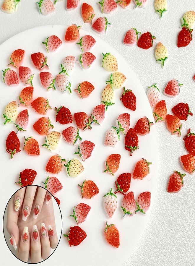 LYLYNB 50Pcs 3D Cute Strawberry Nail Charms, Resin Fruit Shape Nail Art Charms Sweet Mini Strawberry Nail Gems and Rhinestones Summer DIY Manicure Nail Decorations for Women Girls Nail Art Design - Image 5