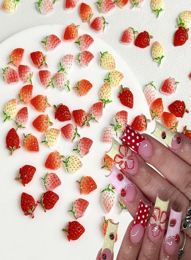 LYLYNB 50Pcs 3D Cute Strawberry Nail Charms, Resin Fruit Shape Nail Art Charms Sweet Mini Strawberry Nail Gems and Rhinestones Summer DIY Manicure Nail Decorations for Women Girls Nail Art Design - Image 1