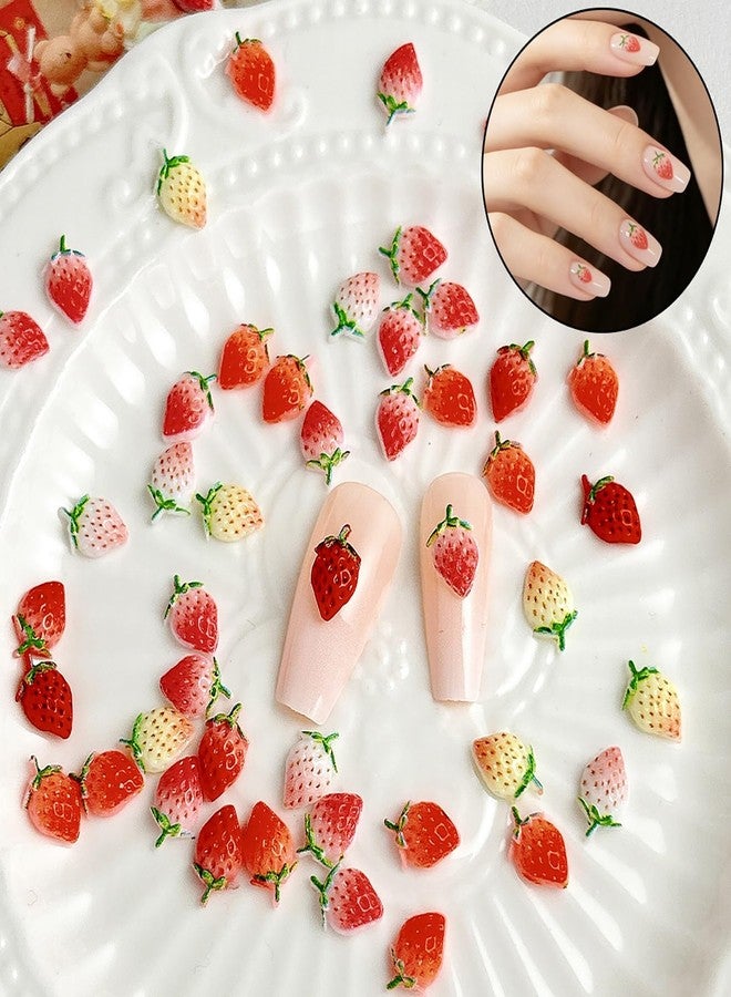 LYLYNB 50Pcs 3D Cute Strawberry Nail Charms, Resin Fruit Shape Nail Art Charms Sweet Mini Strawberry Nail Gems and Rhinestones Summer DIY Manicure Nail Decorations for Women Girls Nail Art Design - Image 2