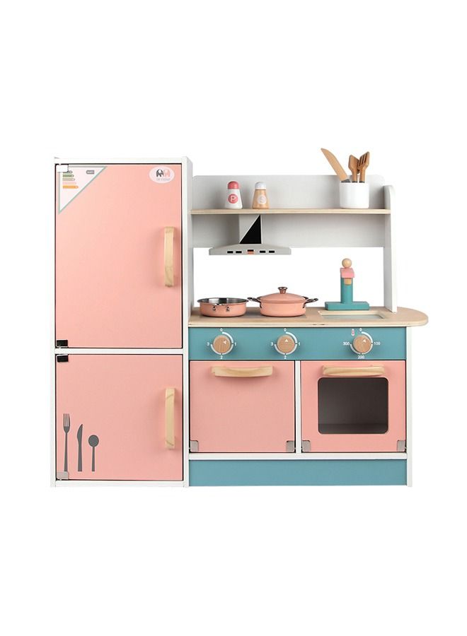 JSAITOYS Kid's Simulation Wooden Kitchen Set Play House Refrigerator Kitchenware Stove Parent-child Toy - Image 3