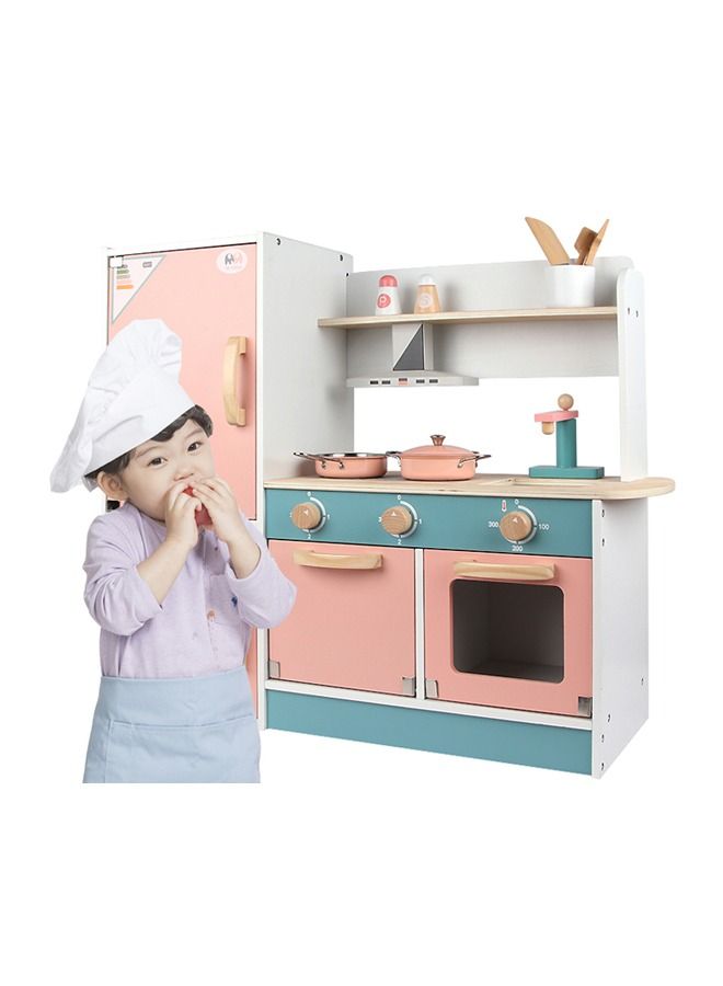 JSAITOYS Kid's Simulation Wooden Kitchen Set Play House Refrigerator Kitchenware Stove Parent-child Toy - Image 1