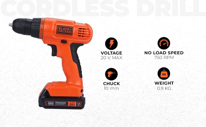 BLACK+DECKER 20V MAX Drill & Home Tool Kit, 34 Piece (BDCD120VA), Orange - Image 2