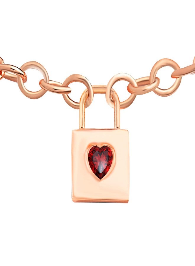 مينوتيا خلخال أنيق قابل للتعديل من مينوتيا، بتصميم قفل وحجر على شكل قلب، للنساء والفتيات - ذهبي وردي | هدية مثالية للأحباب | الحجر الأحمر يرمز إلى الياقوت - حجر الحب - Image 2