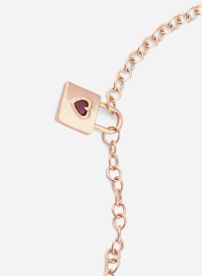 مينوتيا خلخال أنيق قابل للتعديل من مينوتيا، بتصميم قفل وحجر على شكل قلب، للنساء والفتيات - ذهبي وردي | هدية مثالية للأحباب | الحجر الأحمر يرمز إلى الياقوت - حجر الحب - Image 4