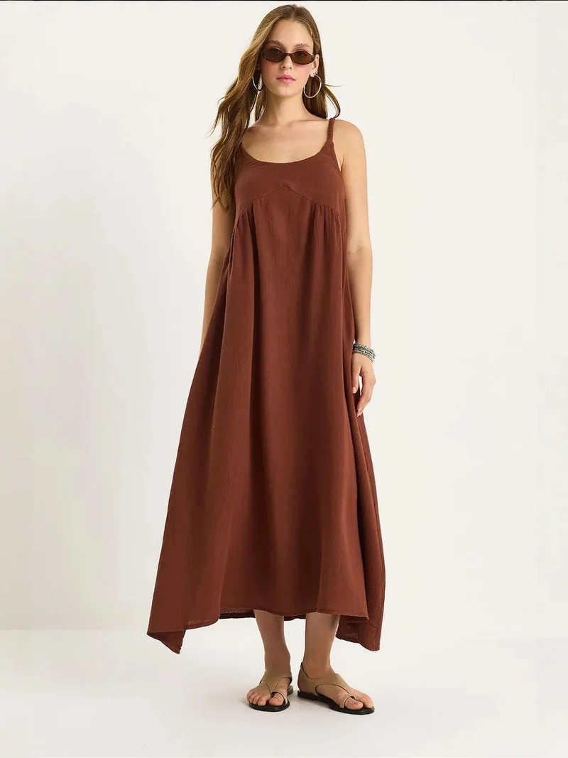 Bianco Lucci LUCCI Textured Muslin Midi Dress with Pocket