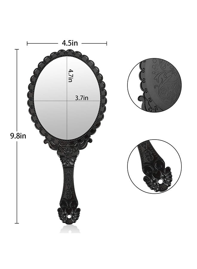 اتش واي مرآة محمولة مع مقبض، مرايا يدوية للنساء للسفر، مرايا صغيرة عتيقة للحقيبة (أسود) - Image 2