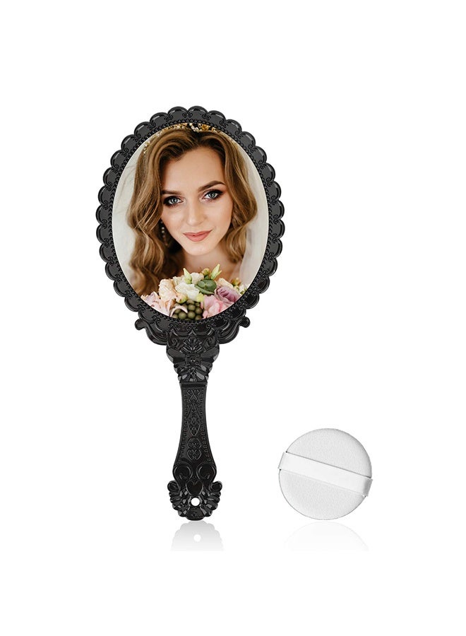 اتش واي مرآة محمولة مع مقبض، مرايا يدوية للنساء للسفر، مرايا صغيرة عتيقة للحقيبة (أسود) - Image 3