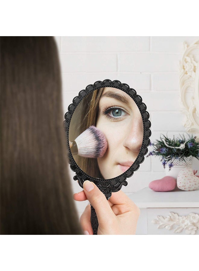 اتش واي مرآة محمولة مع مقبض، مرايا يدوية للنساء للسفر، مرايا صغيرة عتيقة للحقيبة (أسود) - Image 4