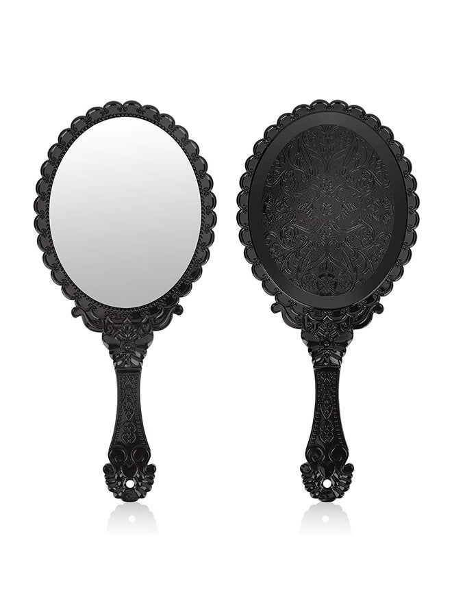 اتش واي مرآة محمولة مع مقبض، مرايا يدوية للنساء للسفر، مرايا صغيرة عتيقة للحقيبة (أسود) - Image 1