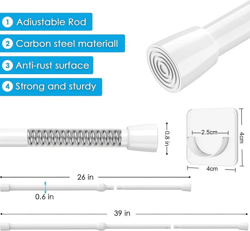 MEXAU 1Pcs Spring Tension Curtain Rod 26-39 inch Spring Tension Rods White Tension Rods Adjustable Spring Rod Extendable Tension Rod For Kitchen, Window, Bookshelf,Closet. - Image 4