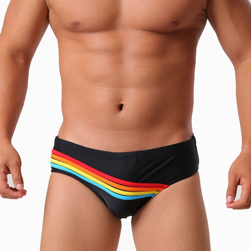 Uxh Men''s Foreign Trade Triangle Rainbow Swim Trunks Simple Fashionable Slim Fit Trendy Men''s Hot Spring Beach Briefs - Image 3