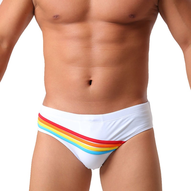 Uxh Men''s Foreign Trade Triangle Rainbow Swim Trunks Simple Fashionable Slim Fit Trendy Men''s Hot Spring Beach Briefs - Image 2