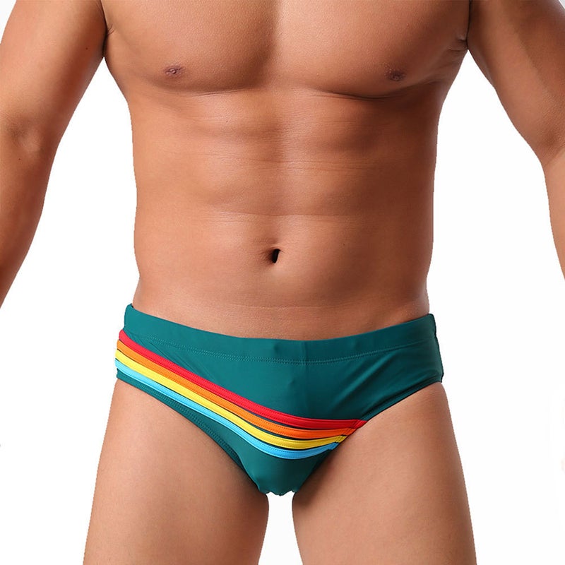 Uxh Men''s Foreign Trade Triangle Rainbow Swim Trunks Simple Fashionable Slim Fit Trendy Men''s Hot Spring Beach Briefs - Image 4