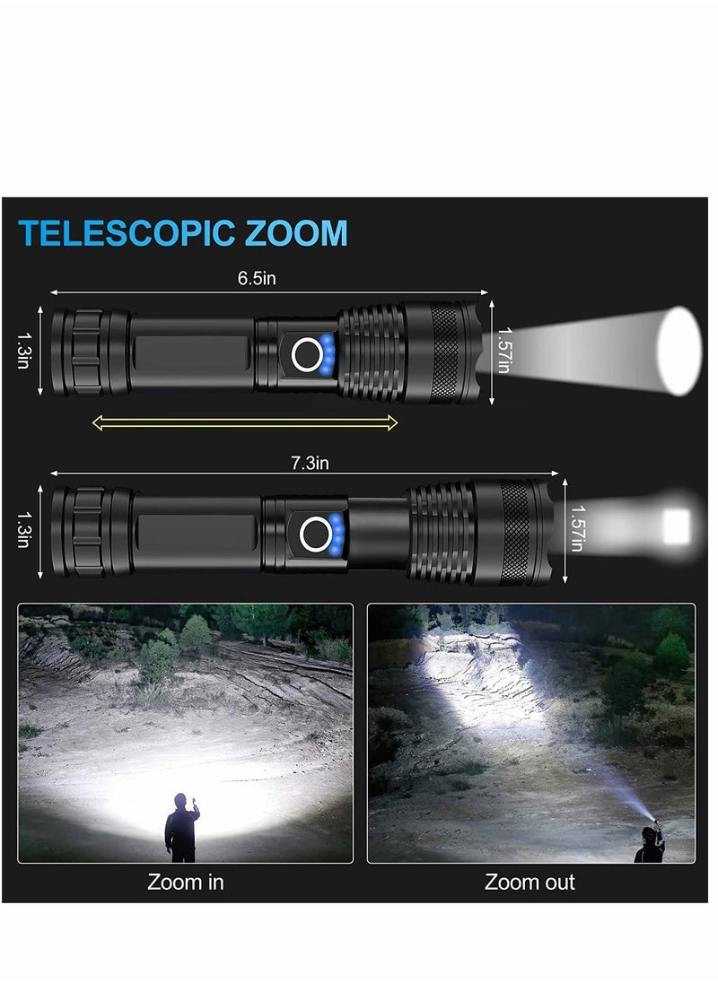 Flashlight Led USB Rechargeable 5000 lumens Torch Light XHP50, Super Bright 5 Modes Flashlights IP67 Waterproof Zoomable for Outdoor Camping Hiking Emergency - Image 3