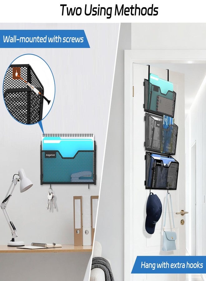 ReePlan 6 Pack Metal Wall File Organizer, Heavy Duty Hanging Mail Holder, Space Saving Over Door & Wall Mounted Storage for Office, Home & School(with 2 Metal Hooks) - Image 3