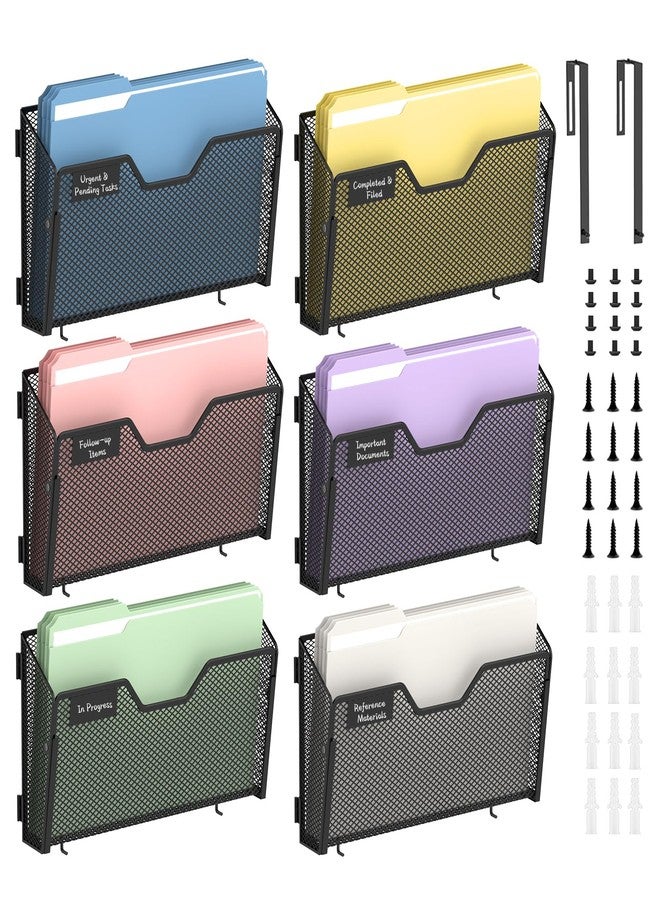 ReePlan 6 Pack Metal Wall File Organizer, Heavy Duty Hanging Mail Holder, Space Saving Over Door & Wall Mounted Storage for Office, Home & School(with 2 Metal Hooks) - Image 1