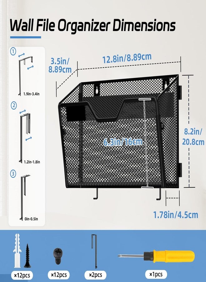 ReePlan 6 Pack Metal Wall File Organizer, Heavy Duty Hanging Mail Holder, Space Saving Over Door & Wall Mounted Storage for Office, Home & School(with 2 Metal Hooks) - Image 2