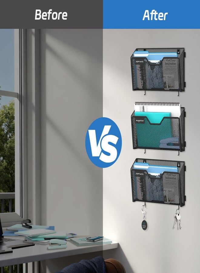 ReePlan 6 Pack Metal Wall File Organizer, Heavy Duty Hanging Mail Holder, Space Saving Over Door & Wall Mounted Storage for Office, Home & School(with 2 Metal Hooks) - Image 5
