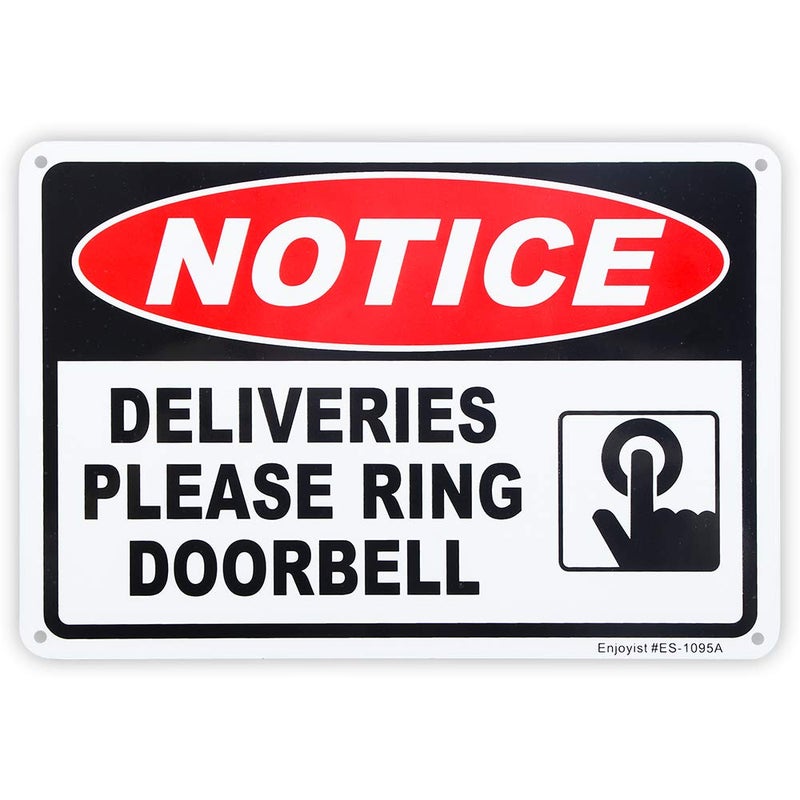 Enjoyist Deliveries Please Ring Doorbell Sign  10""X 7"" .04"" Aluminum Reflective Sign Rust Free Aluminum-Uv Protected And Weatherproof - Image 1