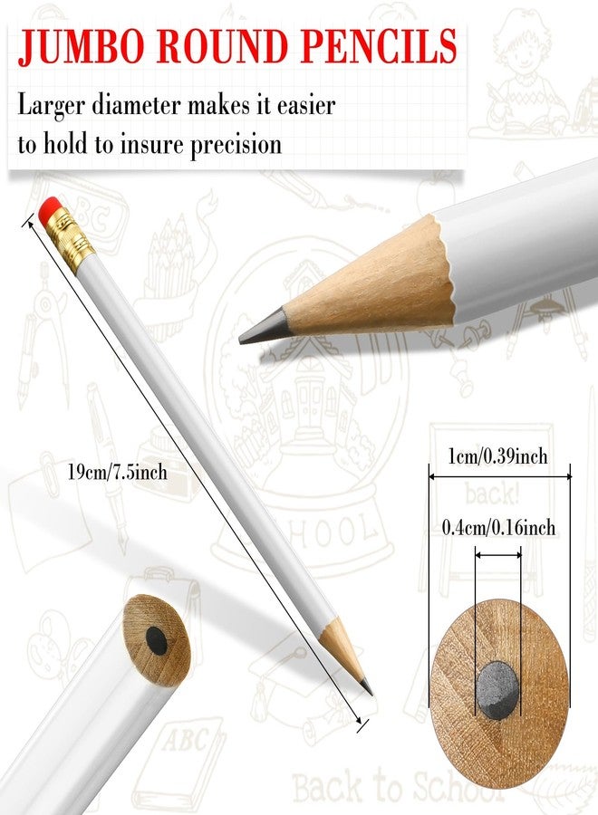 Fainne 48 Pcs Jumbo Pencil, Wooden Pencil with Black Core for Carpenters Construction Workers Woodworkers Framers Beginners Students Teachers DIY Project(White,Round) - Image 2