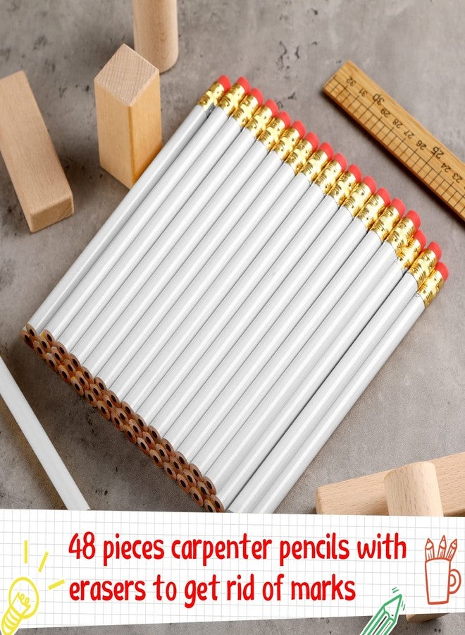 Fainne 48 Pcs Jumbo Pencil, Wooden Pencil with Black Core for Carpenters Construction Workers Woodworkers Framers Beginners Students Teachers DIY Project(White,Round) - Image 3