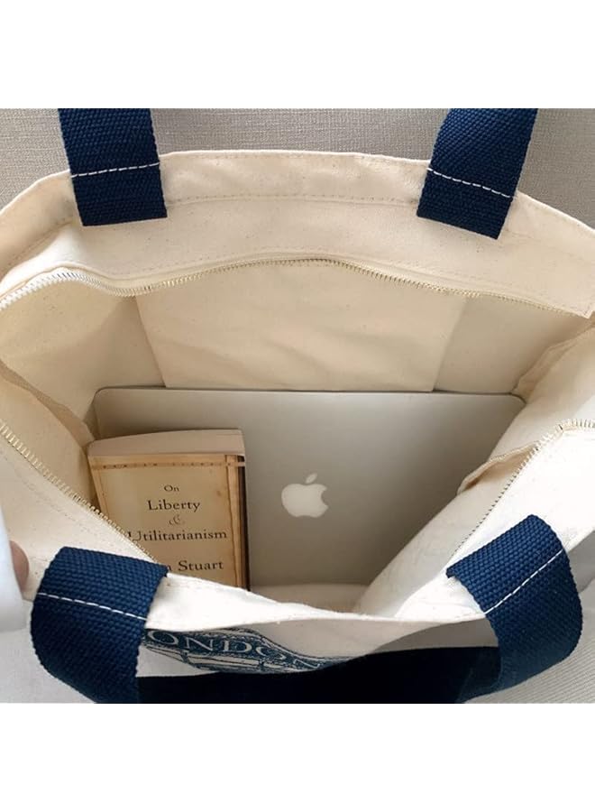 Lefe Liee Canvas Tote Bag for Women, Tote Bag Aesthetic with Zipper, Cute Small Book Tote, Portable Washable Grocery Shopping Gift Bag for Birthday Children's Day Teachers' Day, Creamy-white, Large - Image 4