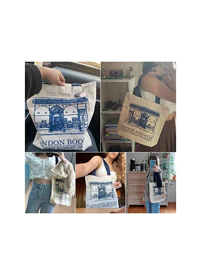 Lefe Liee Canvas Tote Bag for Women, Tote Bag Aesthetic with Zipper, Cute Small Book Tote, Portable Washable Grocery Shopping Gift Bag for Birthday Children's Day Teachers' Day, Creamy-white, Large - Image 2