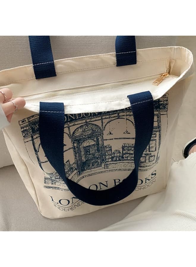 Lefe Liee Canvas Tote Bag for Women, Tote Bag Aesthetic with Zipper, Cute Small Book Tote, Portable Washable Grocery Shopping Gift Bag for Birthday Children's Day Teachers' Day, Creamy-white, Large - Image 5
