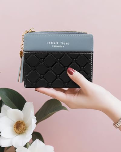 KOTORA Womens Small Wallet Girls Tiny Slim Wallets Pretty Mini Card Holder Thin Short Zip Coin Purse with Love Pendant and Tassels (Z-Black) - Image 2