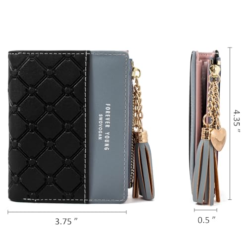KOTORA Womens Small Wallet Girls Tiny Slim Wallets Pretty Mini Card Holder Thin Short Zip Coin Purse with Love Pendant and Tassels (Z-Black) - Image 5