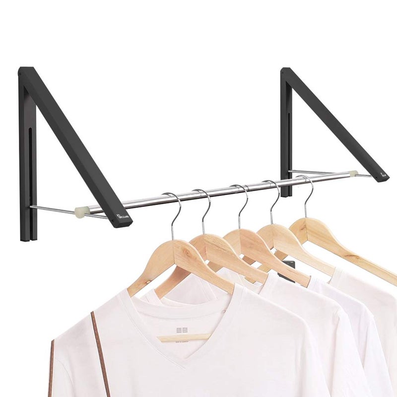 Anjuer Retractable Clothes Rack Wall Mounted Folding Clothes Hanger Drying Rack for Laundry Room Closet Storage Organization Aluminum 2 Racks with Rod Black