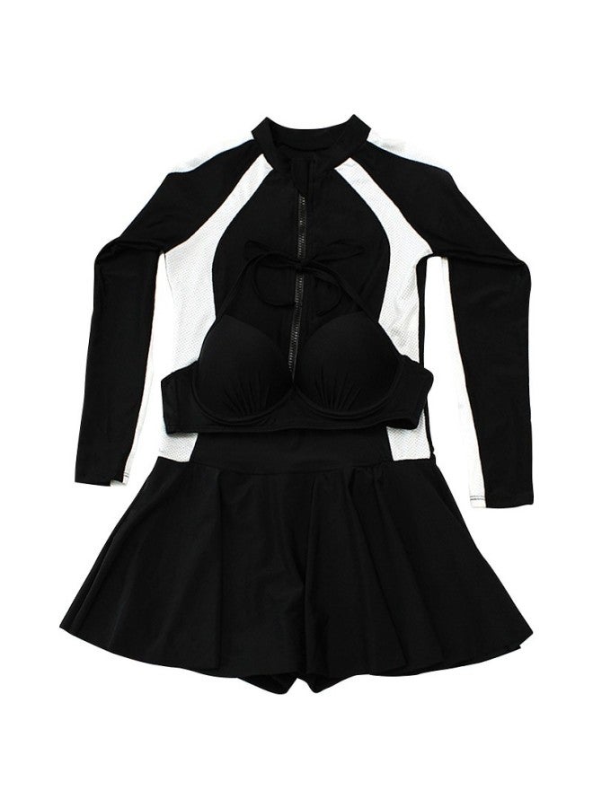 Dk Swimsuit For Women, Small Chest Push-up, Korean Style, Suitable For Hot Springs, Conservative, Tummy-covering, Slimming One-piece Swimwear, Black, M - Image 5