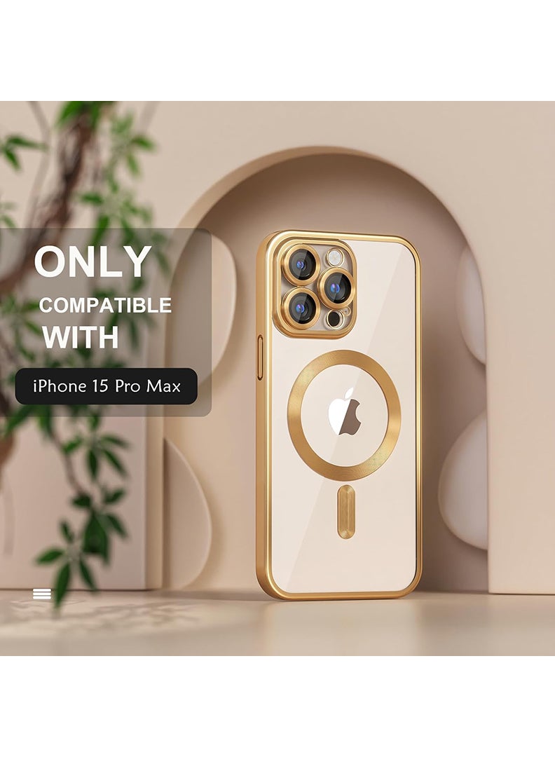 Theodor Magnetic Case for iPhone 15 Pro Max with MagSafe Drop Protection Full Camera Lens Protector And Clear Screen Protector Soft Clear Phone Case 6.7 inch - Gold - Image 2