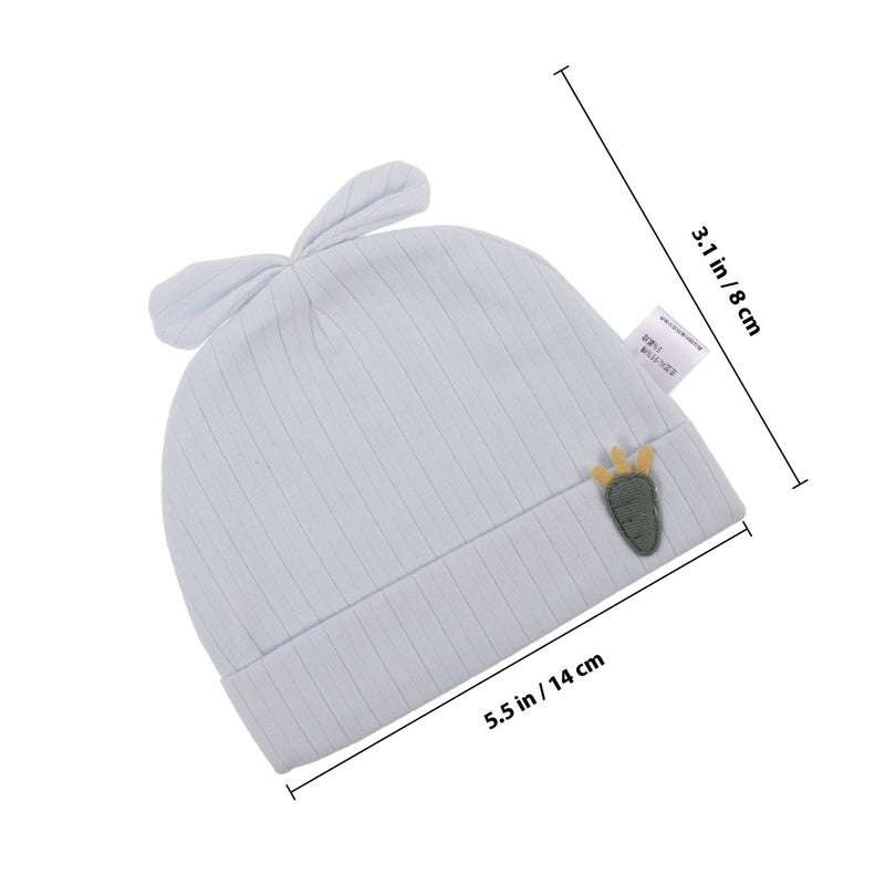 Double Layer Cotton Beanie Hat With Rabbit Ears Carrot Pattern Blue For Boys - Image 3