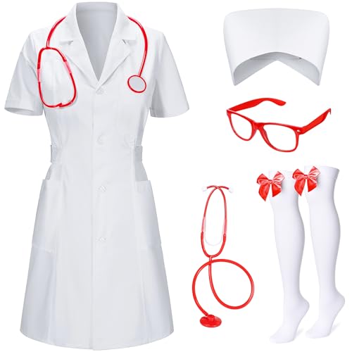 TOKYO REVENGERS Women 5Pcs Halloween Nurse Costume Set Doctor Outfit Lab Coat Nurse Hat Cosplay Party Costume With Accessories(WT M) - Image 1
