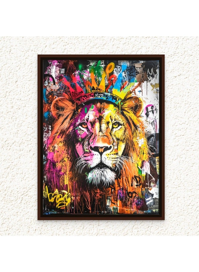 Art Decor Art Decor Framed Canvas Wall Art of Colorful Pop Art Lion Artwork Portrait Street Graffiti of Wild Animal Urban Print Wall Décor for Office Home Living Room Bedroom Home Décor Gifting - Image 1