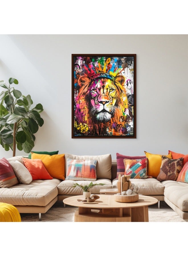 Art Decor Art Decor Framed Canvas Wall Art of Colorful Pop Art Lion Artwork Portrait Street Graffiti of Wild Animal Urban Print Wall Décor for Office Home Living Room Bedroom Home Décor Gifting - Image 2