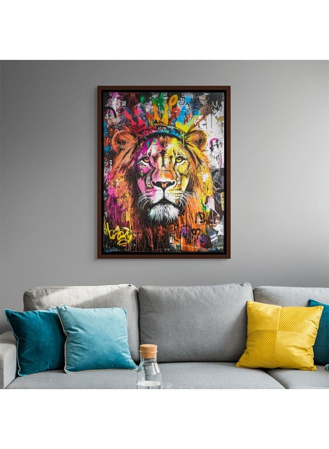 Art Decor Art Decor Framed Canvas Wall Art of Colorful Pop Art Lion Artwork Portrait Street Graffiti of Wild Animal Urban Print Wall Décor for Office Home Living Room Bedroom Home Décor Gifting - Image 3