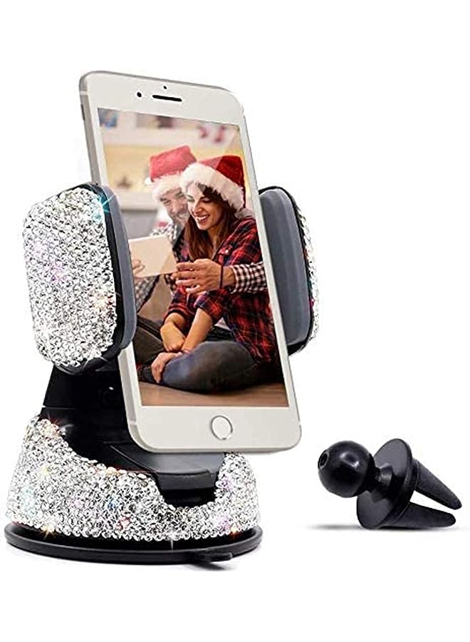 Delfino Bling Car Phone Holder, Auto Phone Mount Bling Rhinestone Crystal Car Accessories Can be Used for Windshield Dashboard and Air Outlet 360 Adjustable for iPhone Android (Black) - Image 1